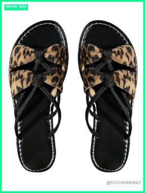 Strappy Slip on Flat Sandals with Cheetah Print Faux Leather Y2K Casual